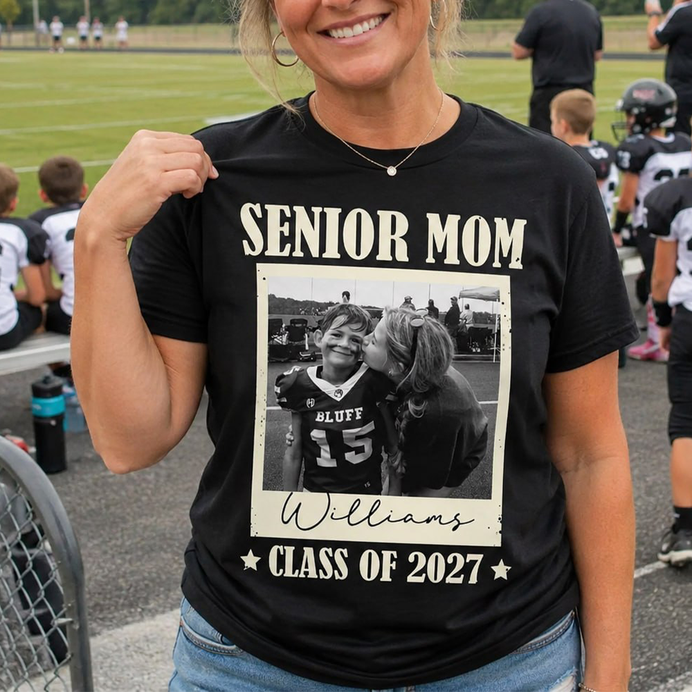 Senior Football Mom - Personalized Shirt For Football Mom Grandma Custom Football Player Photo NA04 T24