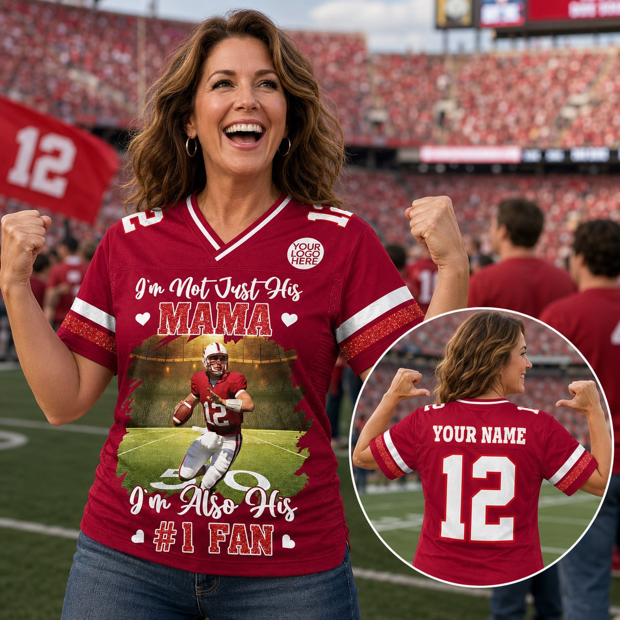 I’m Not Just His Mom I’m Also His #1 Fan, Personalized Football Mom Jersey, Custom Player Photo & Number, Gift for Football Mom Na02 Pt99