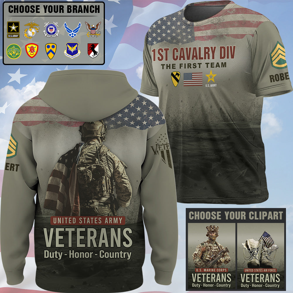 Personalized Shirt Veteran Duty Honor Country Custom Military Unit Patches All Over Print Gift For Veterans K1702 Trhn