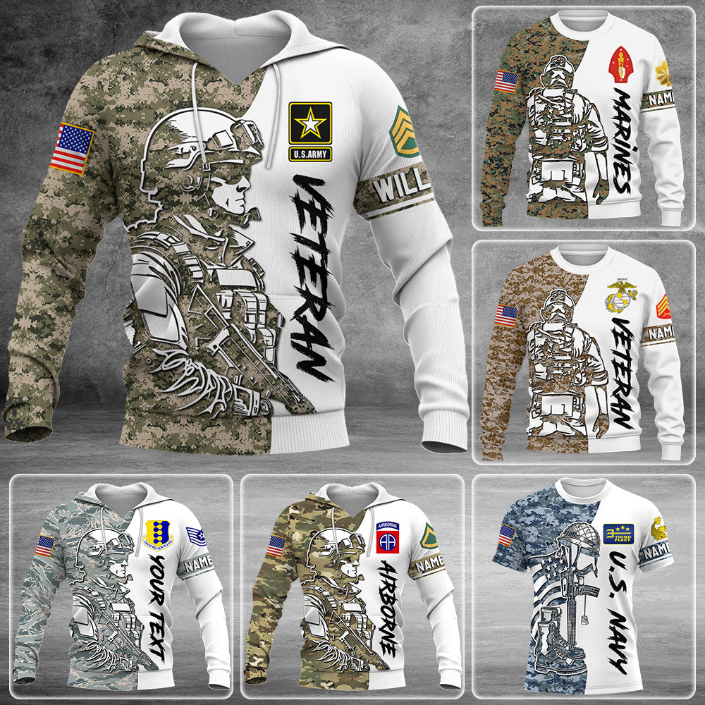 Personalized All Over Print Shirt Us Veteran Camouflage Soldier Custom All Military Branches Gift For Veterans K1702 Trhn