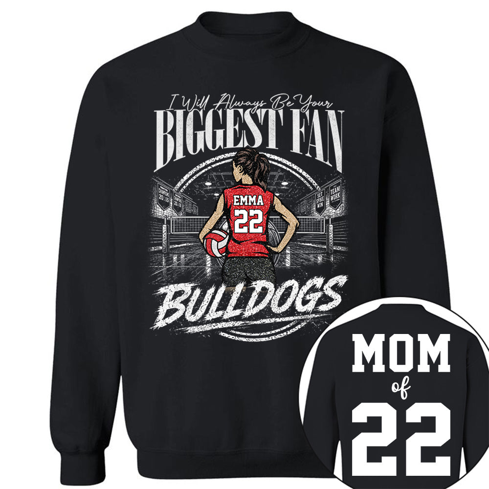 I'll Always Be Your Biggest Fan, Personalized Volleyball Mom Shirt, Custom Player Name & Number Tee, Game Day Mom Gift Na02 VH01