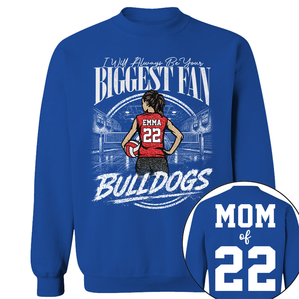 I'll Always Be Your Biggest Fan, Personalized Volleyball Mom Shirt, Custom Player Name & Number Tee, Game Day Mom Gift Na02 VH01