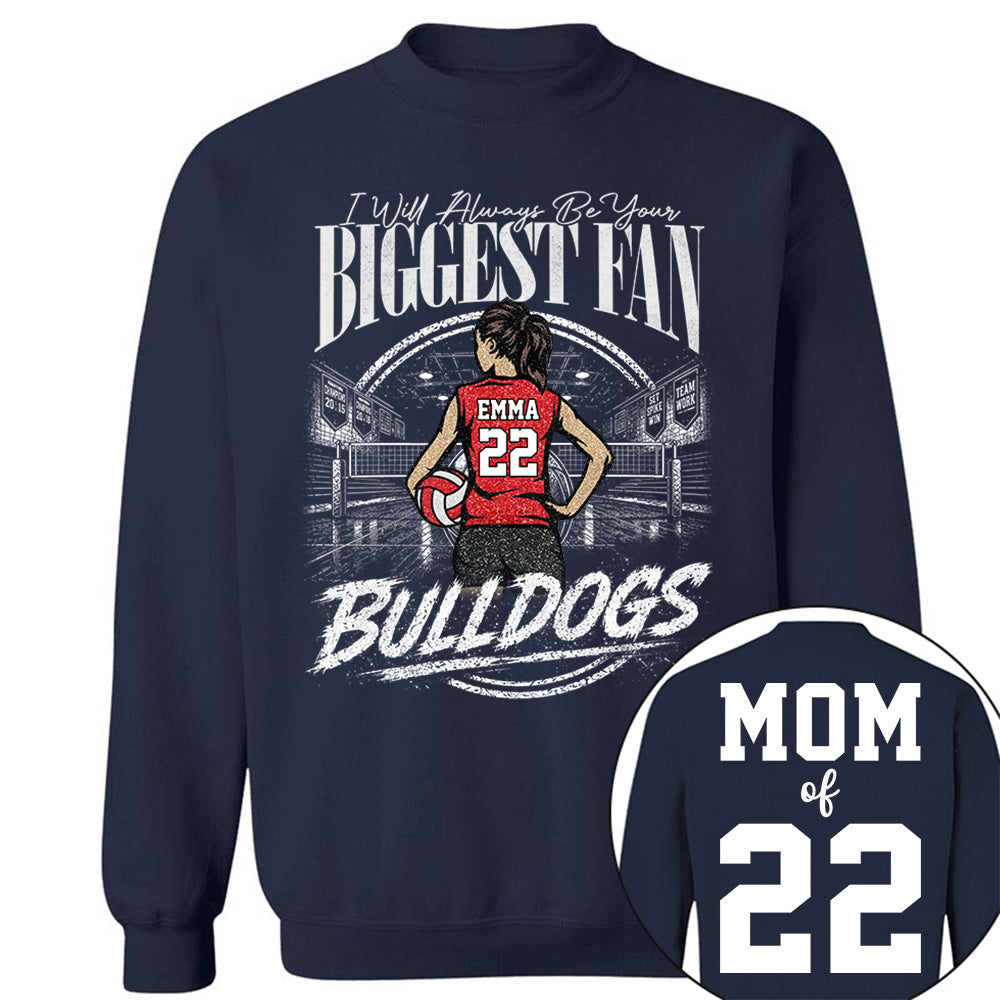 I'll Always Be Your Biggest Fan, Personalized Volleyball Mom Shirt, Custom Player Name & Number Tee, Game Day Mom Gift Na02 VH01