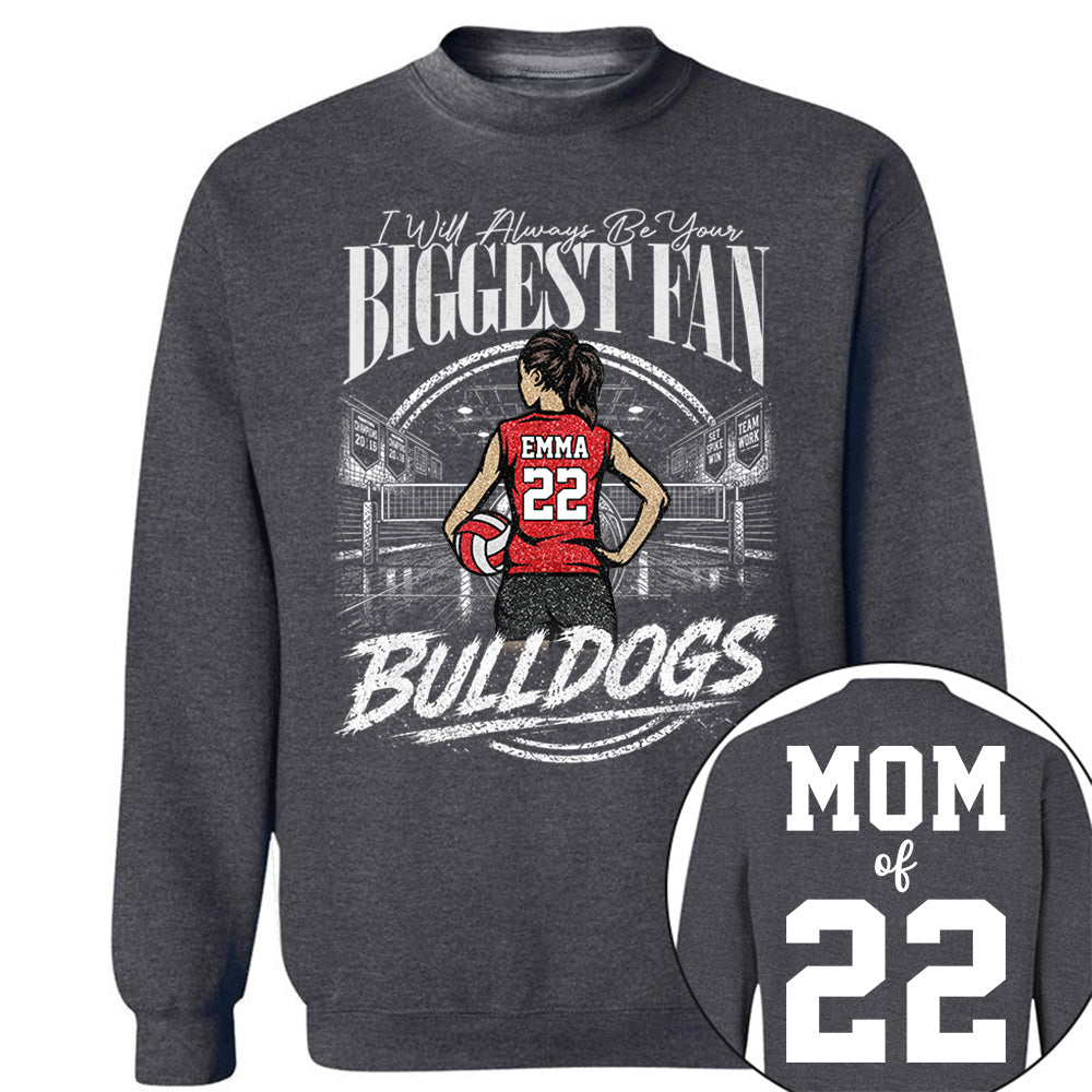 I'll Always Be Your Biggest Fan, Personalized Volleyball Mom Shirt, Custom Player Name & Number Tee, Game Day Mom Gift Na02 VH01