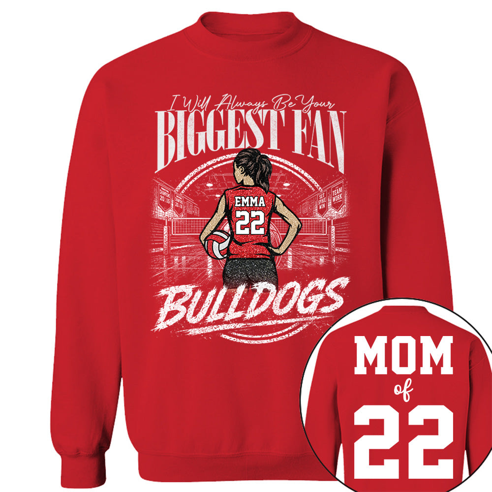 I'll Always Be Your Biggest Fan, Personalized Volleyball Mom Shirt, Custom Player Name & Number Tee, Game Day Mom Gift Na02 VH01