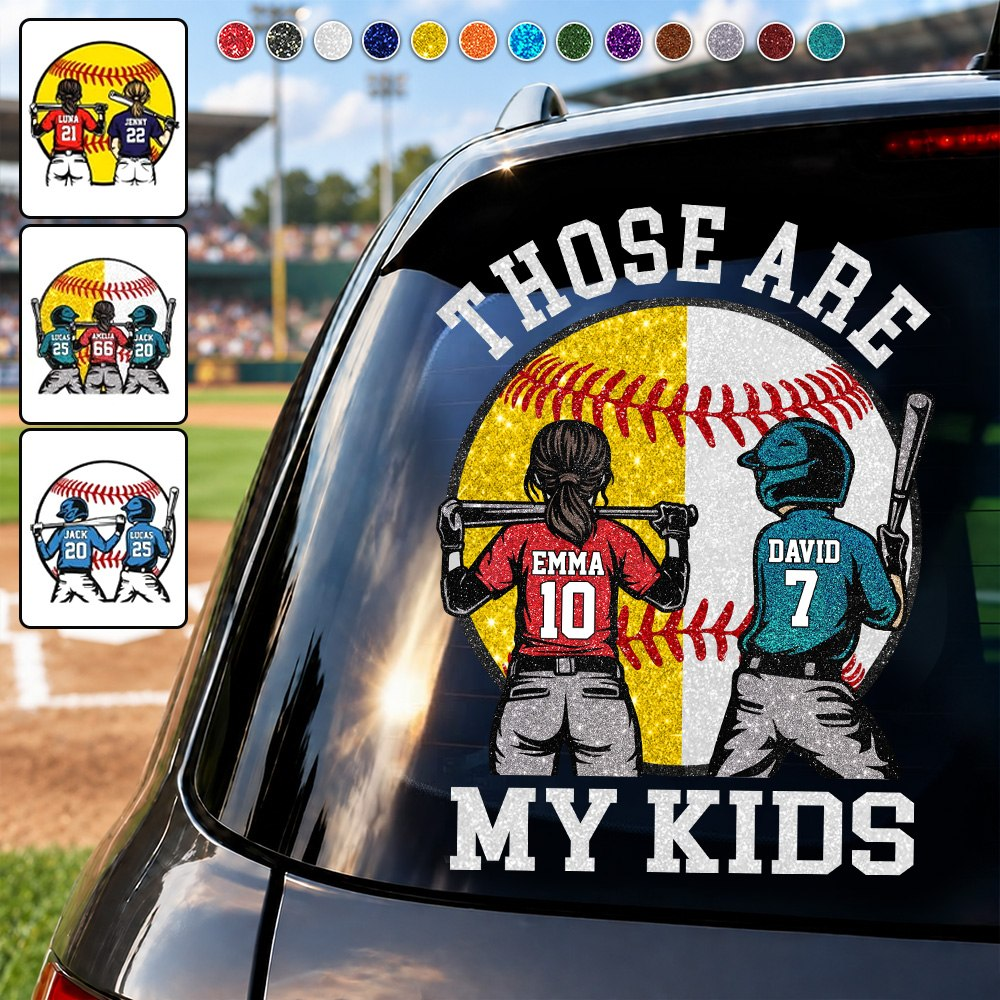 Personalized Those Are My Kids Baseball Softball Car Decal, Custom Ballpark Player Name & Number Sticker, Gift for Sports Moms and Dads T1807 T24