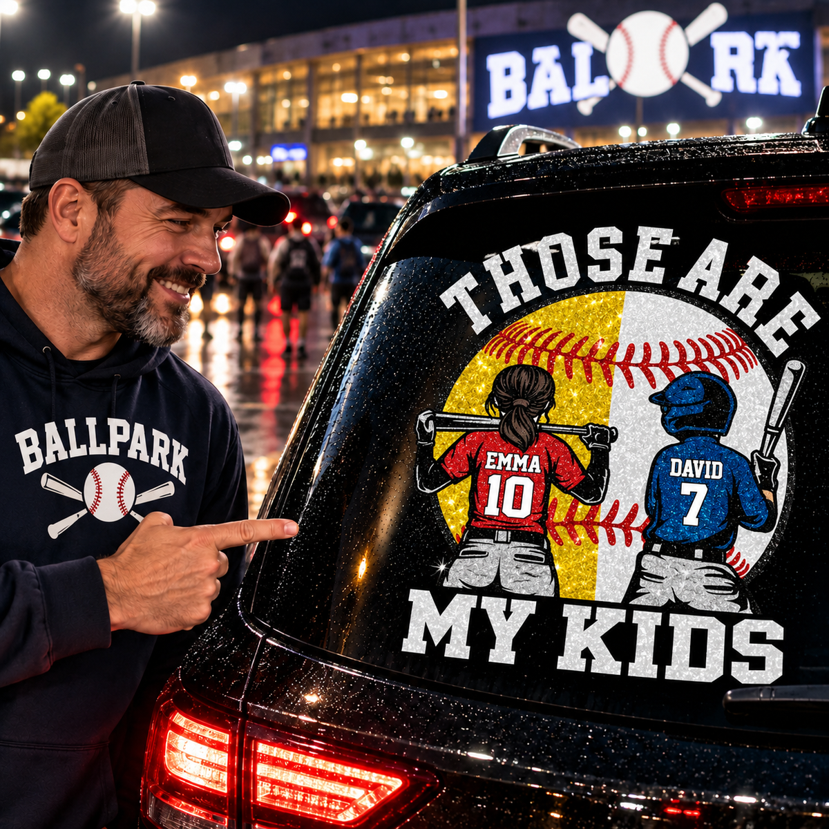 Personalized Those Are My Kids Baseball Softball Car Decal, Custom Ballpark Player Name & Number Sticker, Gift for Sports Moms and Dads T1807 T24