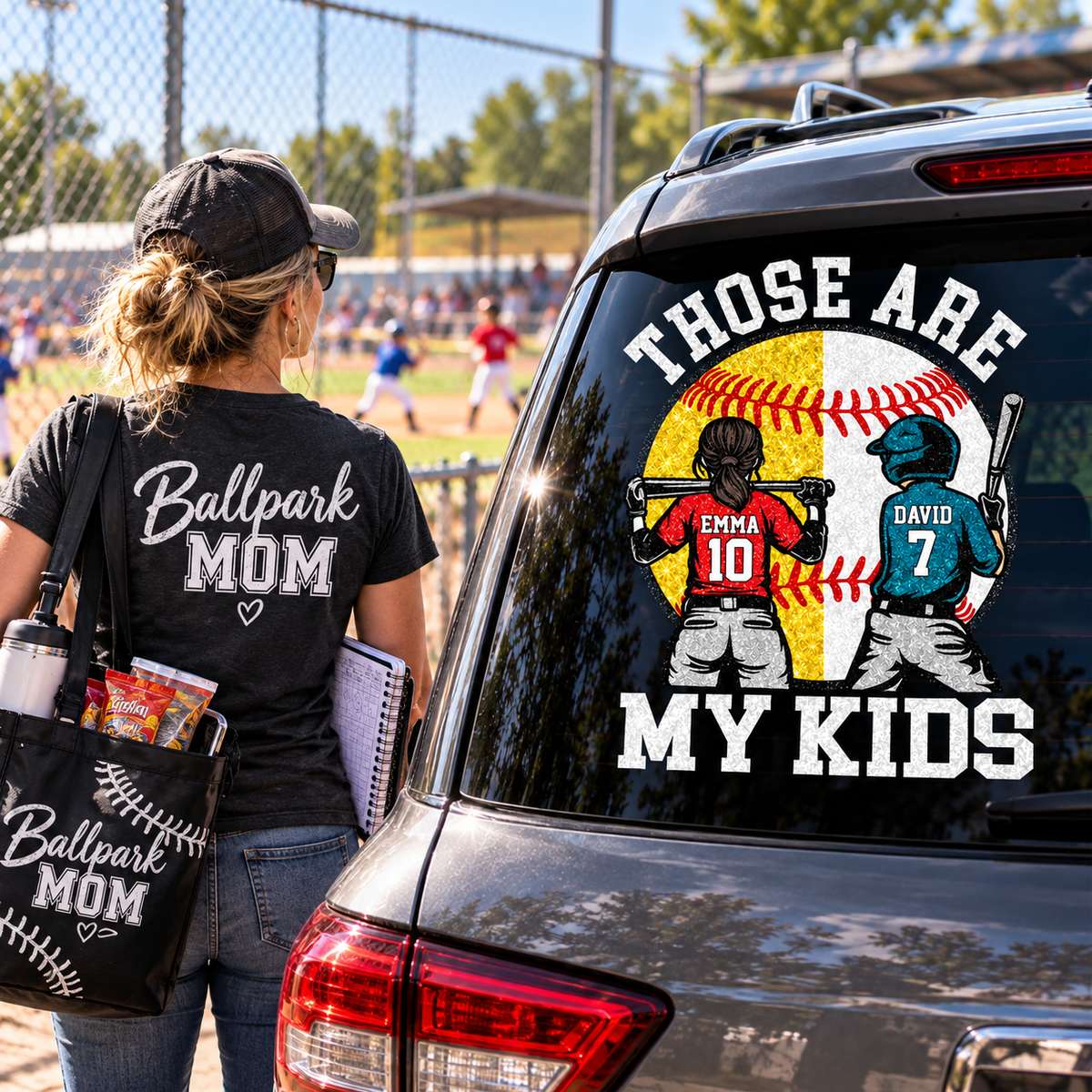 Personalized Those Are My Kids Baseball Softball Car Decal, Custom Ballpark Player Name & Number Sticker, Gift for Sports Moms and Dads T1807 T24