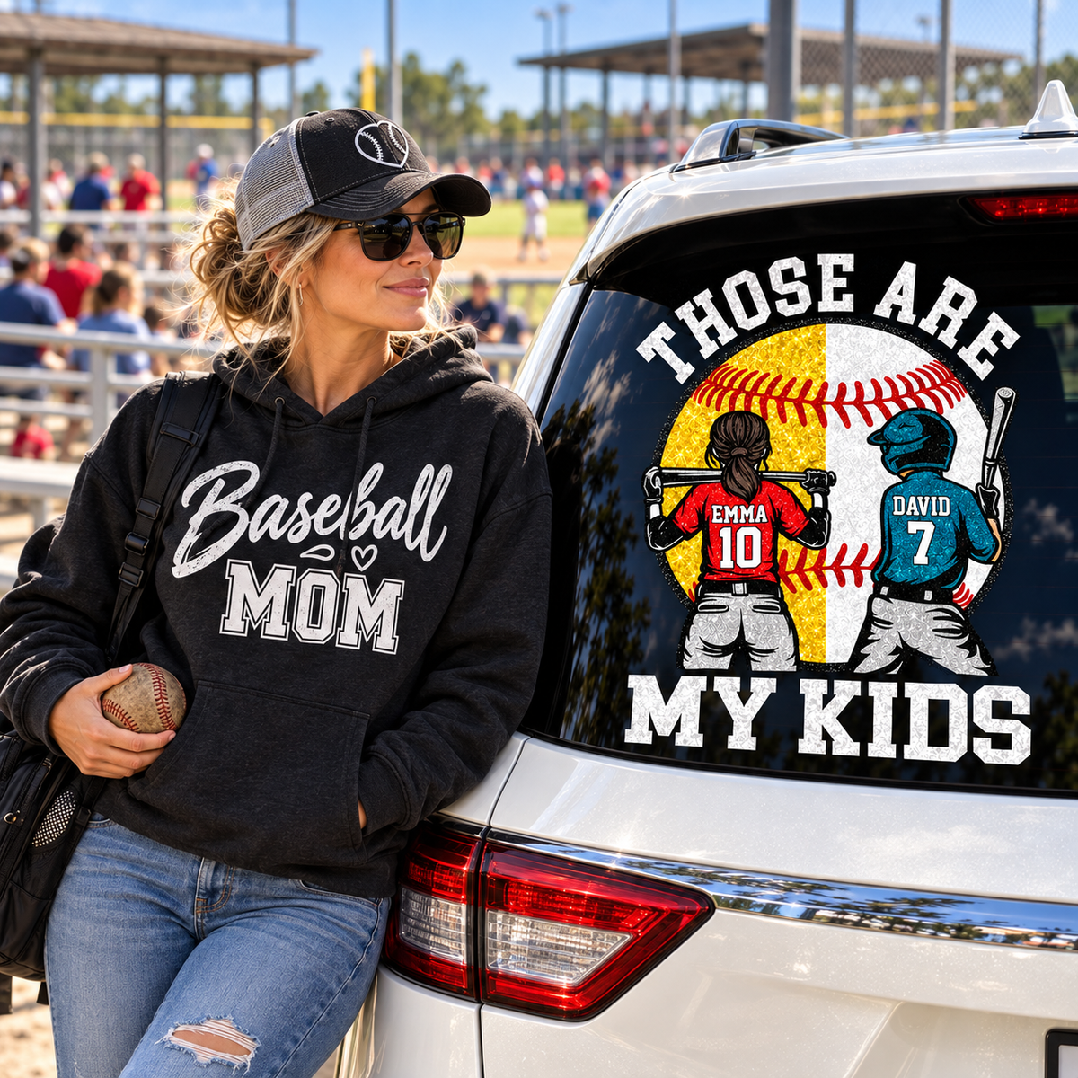 Personalized Those Are My Kids Baseball Softball Car Decal, Custom Ballpark Player Name & Number Sticker, Gift for Sports Moms and Dads T1807 T24