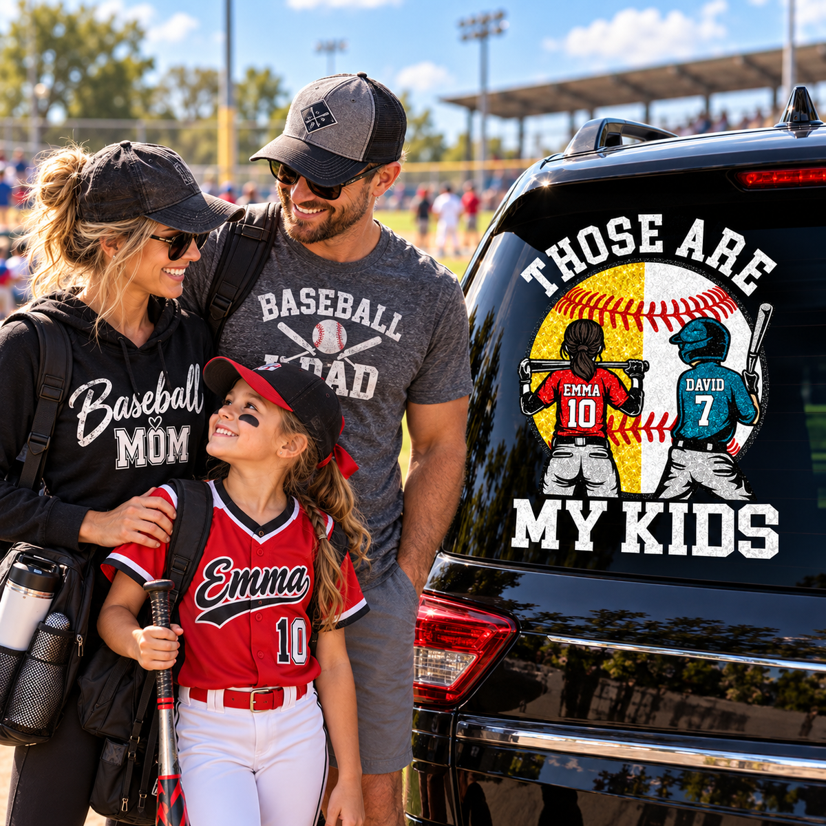 Personalized Those Are My Kids Baseball Softball Car Decal, Custom Ballpark Player Name & Number Sticker, Gift for Sports Moms and Dads T1807 T24
