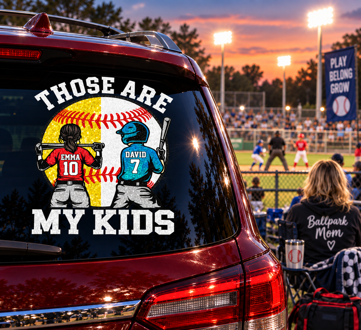 Personalized Those Are My Kids Baseball Softball Car Decal, Custom Ballpark Player Name & Number Sticker, Gift for Sports Moms and Dads T1807 T24