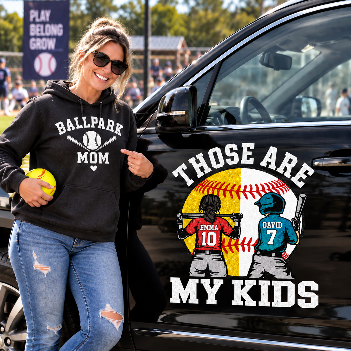 Personalized Those Are My Kids Baseball Softball Car Decal, Custom Ballpark Player Name & Number Sticker, Gift for Sports Moms and Dads T1807 T24
