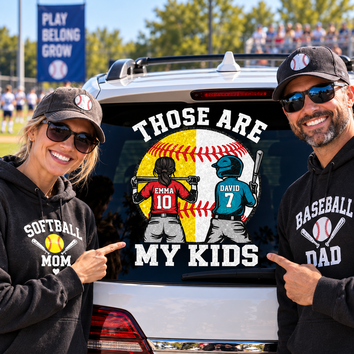 Personalized Those Are My Kids Baseball Softball Car Decal, Custom Ballpark Player Name & Number Sticker, Gift for Sports Moms and Dads T1807 T24