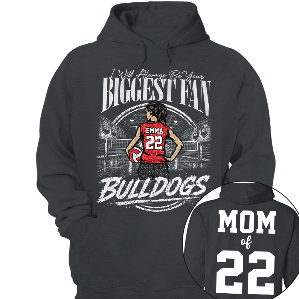 I'll Always Be Your Biggest Fan, Personalized Volleyball Mom Shirt, Custom Player Name & Number Tee, Game Day Mom Gift Na02 VH01