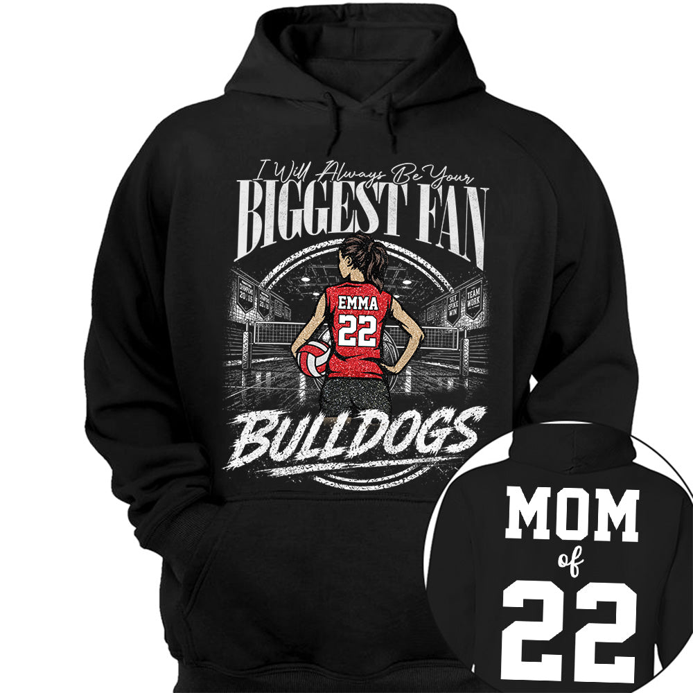I'll Always Be Your Biggest Fan, Personalized Volleyball Mom Shirt, Custom Player Name & Number Tee, Game Day Mom Gift Na02 VH01