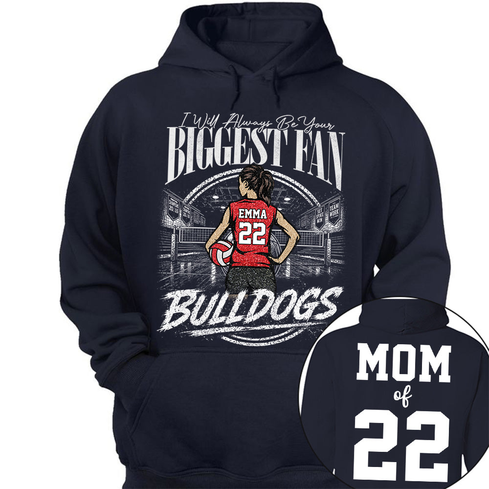 I'll Always Be Your Biggest Fan, Personalized Volleyball Mom Shirt, Custom Player Name & Number Tee, Game Day Mom Gift Na02 VH01
