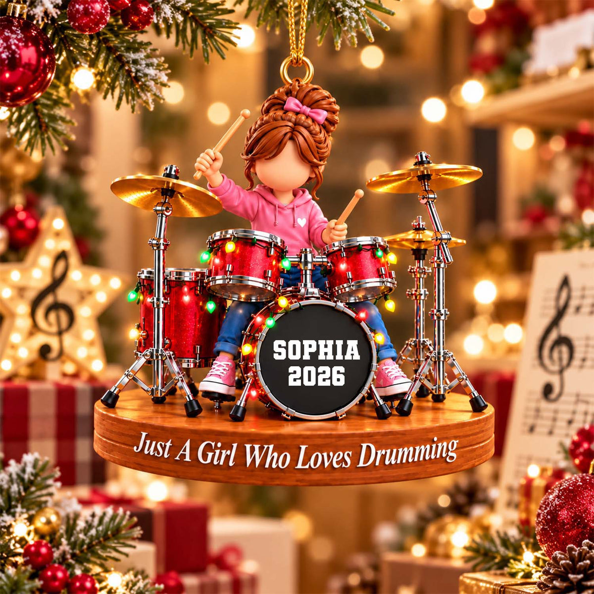 Custom Just A Girl Who Loves Drumming Ornament, Christmas Gifts For Drummer L0411 Pt99