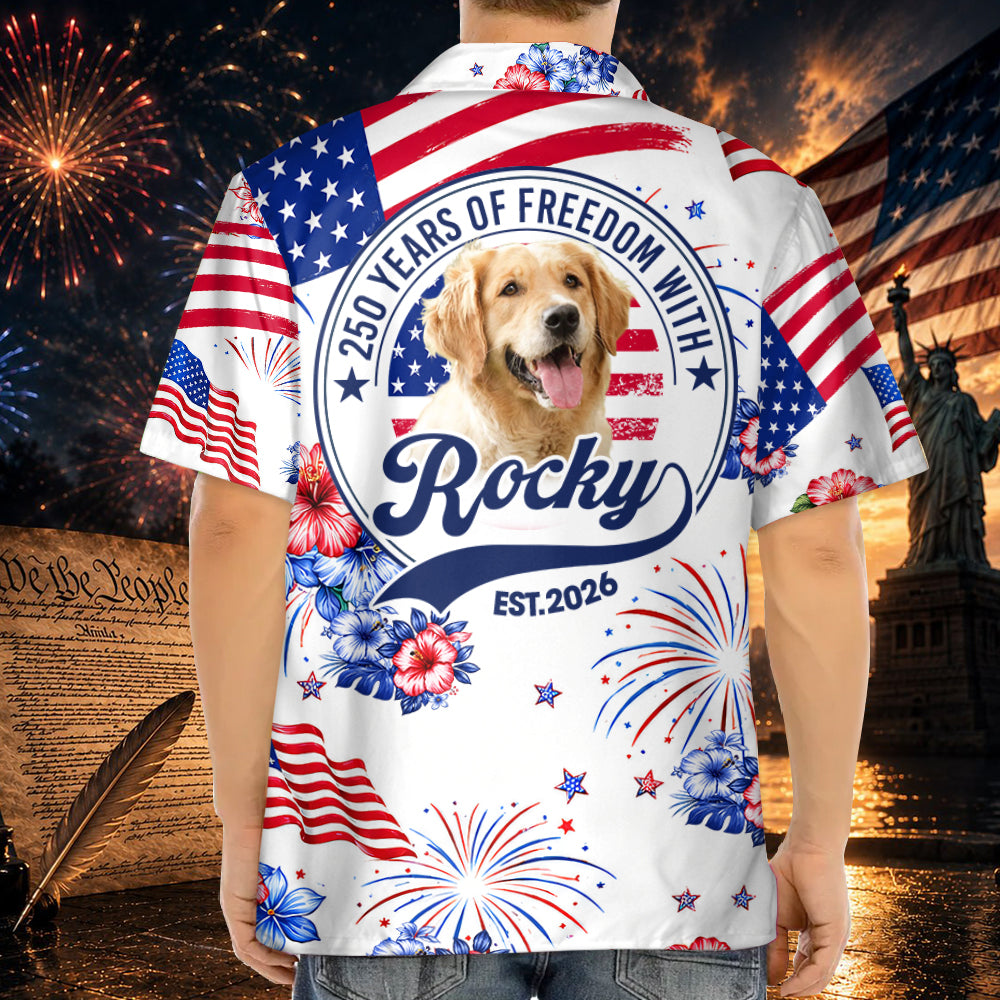 250 Years Of Freedom With Dog Cat, Personalized Dog Cat Photo United State Flag Hawaii Shirt, Gift For Dog Cat Lovers MI209 TH23