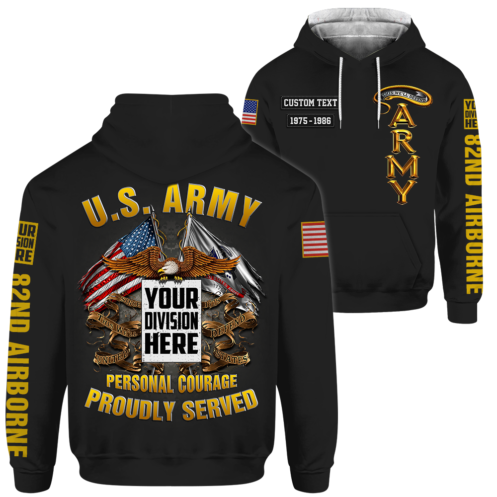 US Veteran Shirt Custom Branch Rank Logo Division Branch Proudly Served All Over Print Shirt K1702