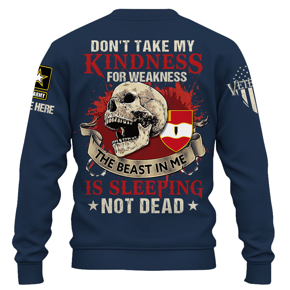 Personalized Shirt Never Mistake My Kindness The Beast In Me Is Sleeping Not Dead Veteran All Over Print Shirt K1702