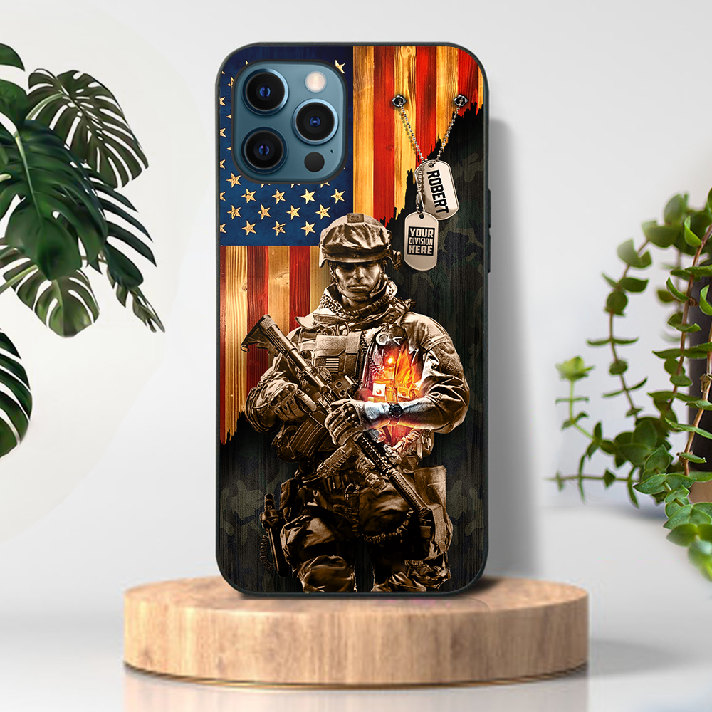 Personalized Gift For Military Veteran Custom Phone Case Gift For Military Veteran Soldier American Rustic Flag Phone Case K1702