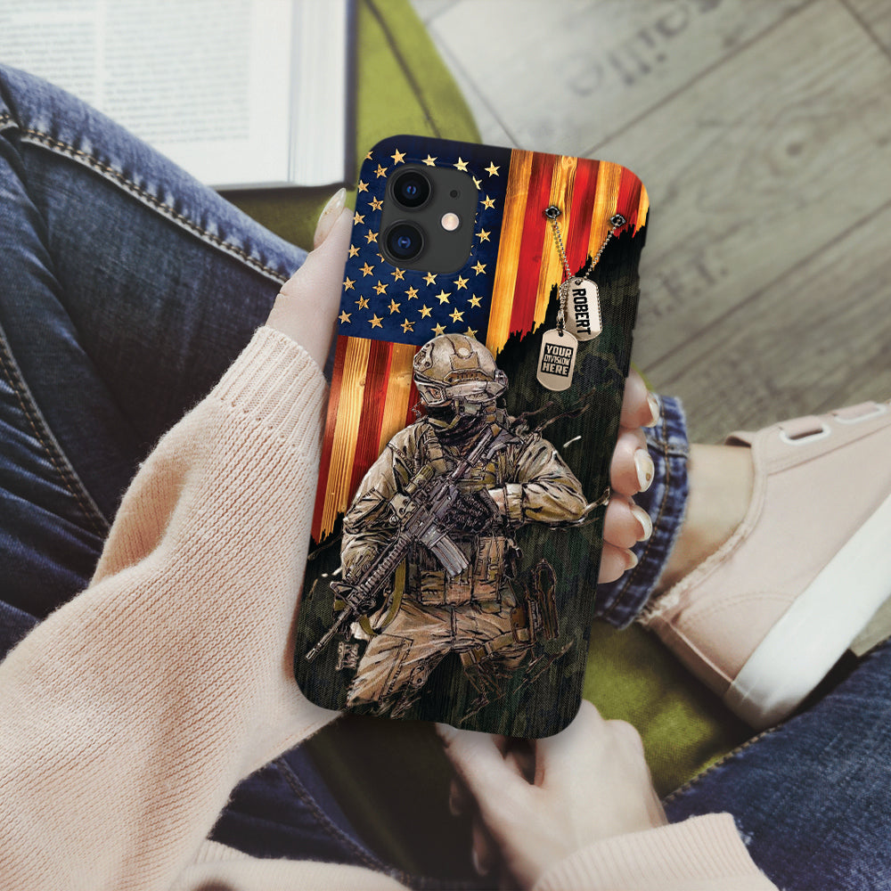 Personalized Gift For Military Veteran Custom Phone Case Gift For Military Veteran Soldier American Rustic Flag Phone Case K1702