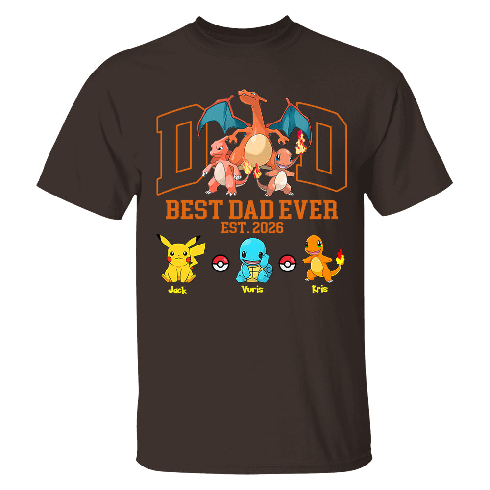 PokeDad Best Dad Ever, Personalized Pokemon Dad Shirt with Custom Kids Name, Gift For Dad, Gift For Grandpa MI209 T24