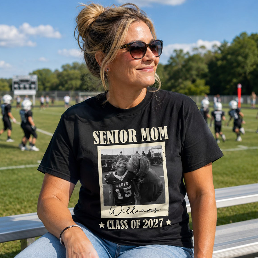Senior Football Mom - Personalized Shirt For Football Mom Grandma Custom Football Player Photo NA04 T24
