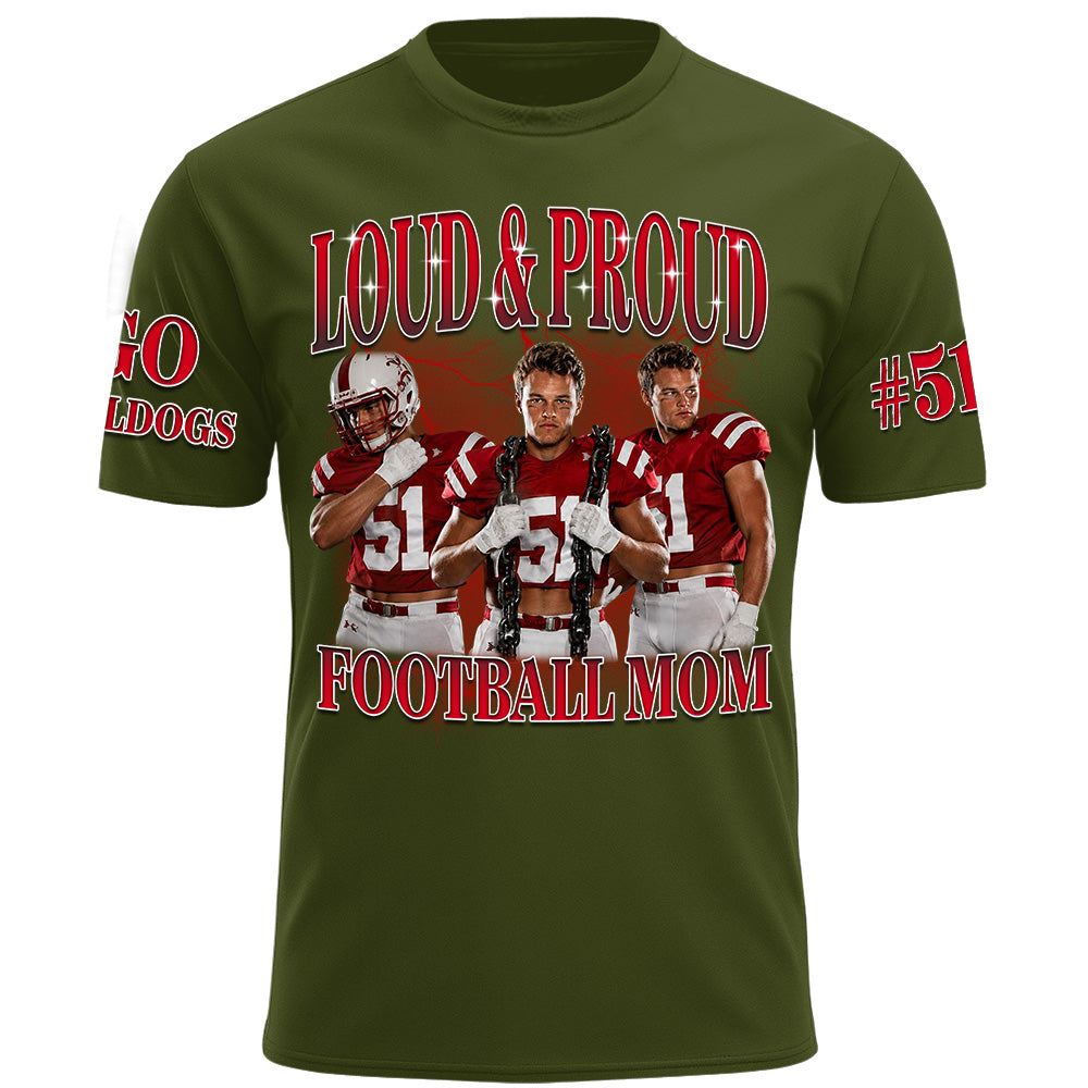 Custom Spirit Shirt, Personalized Team Tee, Custom Number & Sleeve Print, Game Day Shirt Loud and Proud Football Mom K1702 MT2