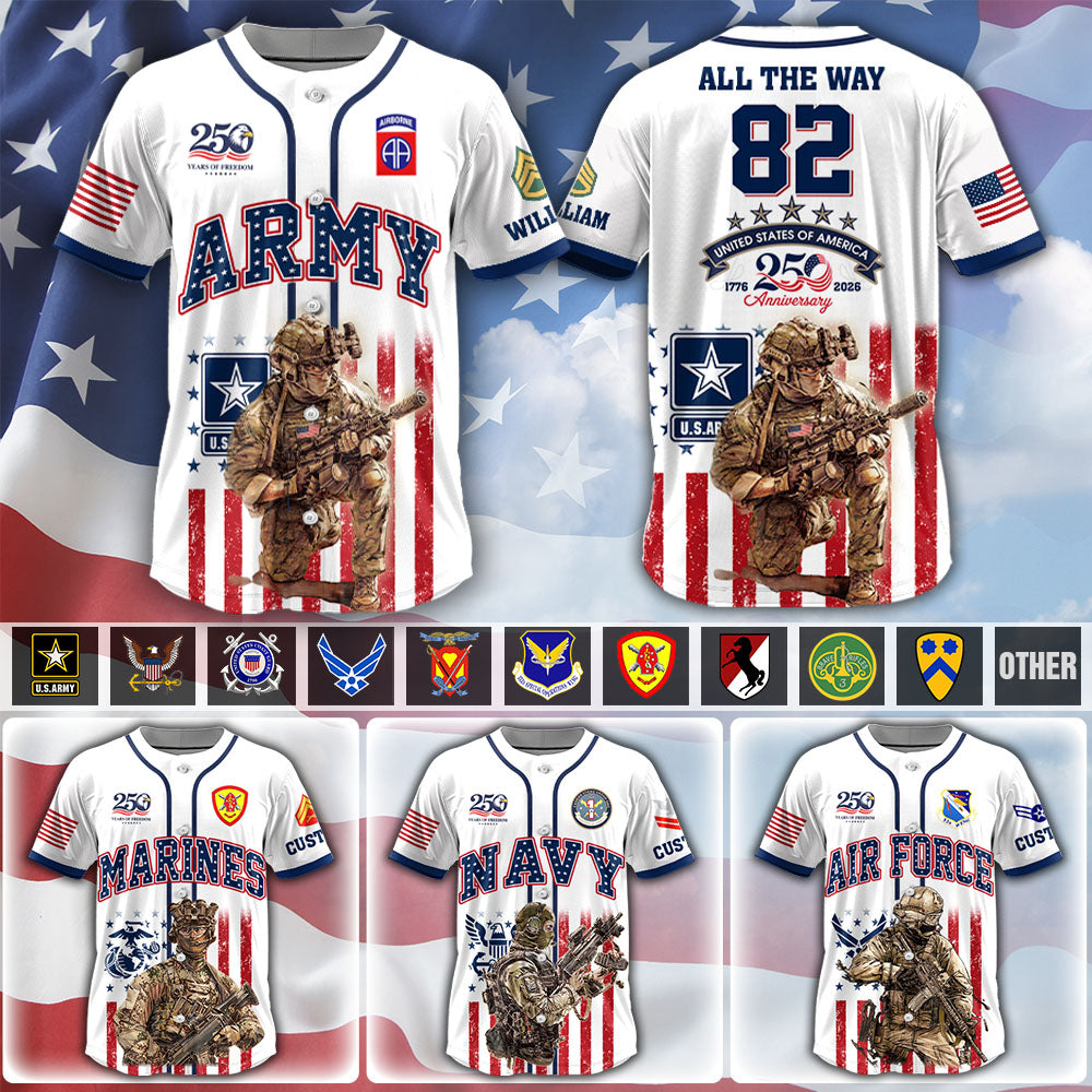 Custom Veteran Gift America 250 Years Anniversary Jersey Custom Art Military K1702 MT2