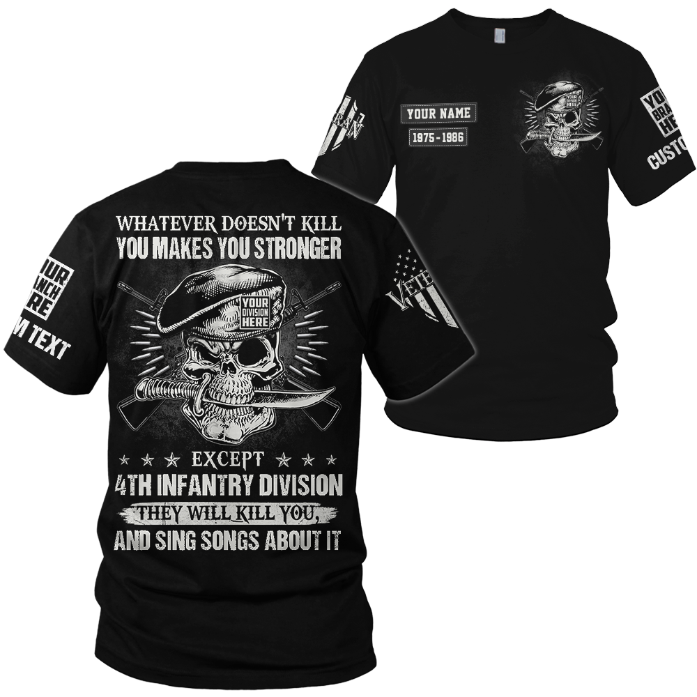 Whatever Doesn't Kill You Makes You Stronger Except Military Division Veteran Skull All Over Print Shirt K1702