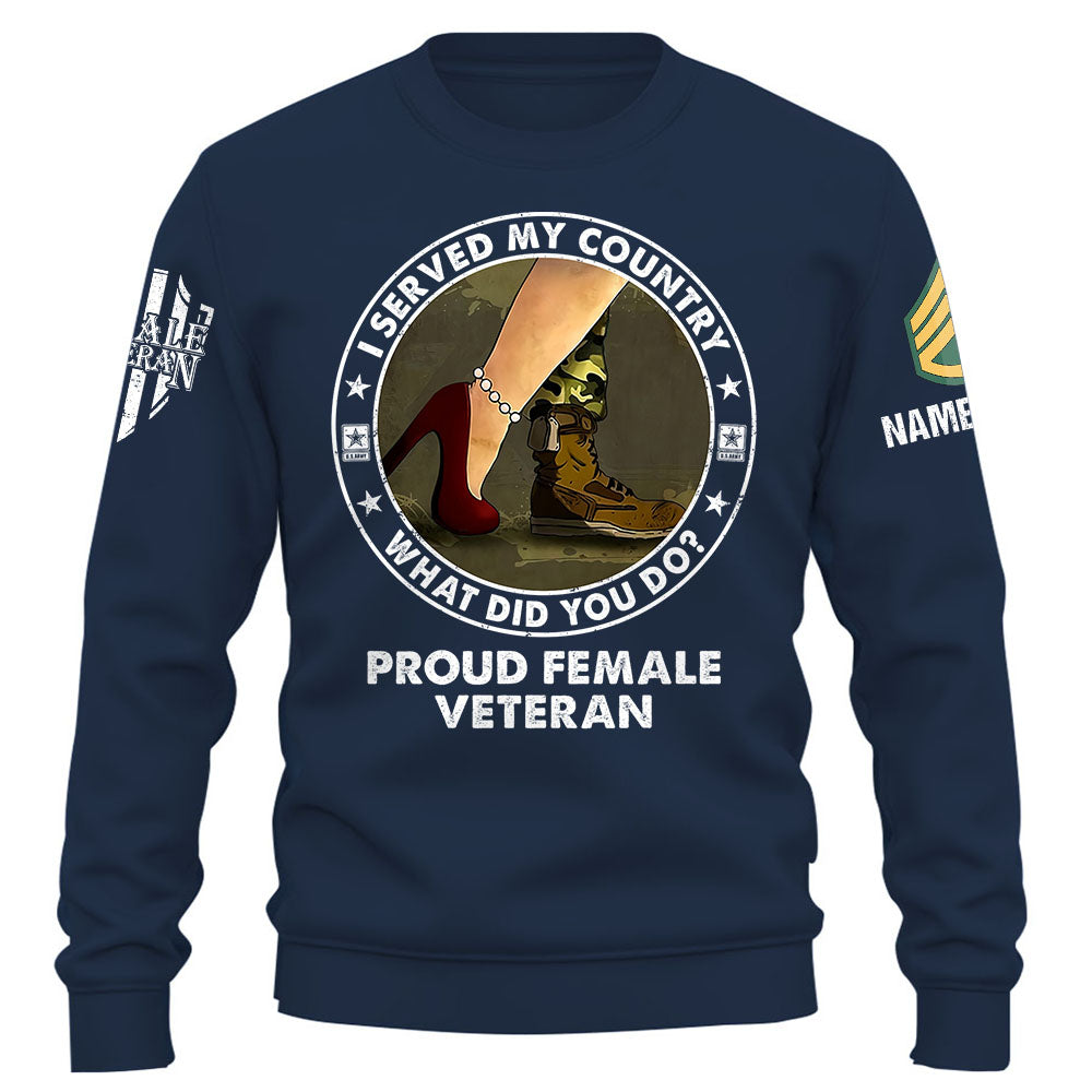 Personalized Shirt I Served My Country What Did You Do Proud Female Vet K1702