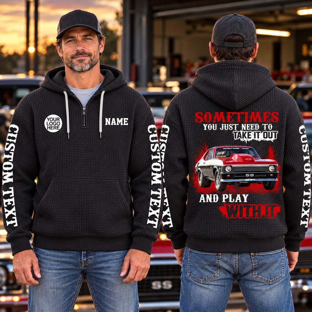 Take It Out & Play - Personalized Classic Car Photo Quarter Zip Hoodie - Gift For Car Lovers A2110 T24