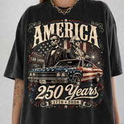 250 Years America Anniversary Classic Car Shirt, George Washington & Lincoln Playing Guitar, Funny 4th of July Tee For Car Lovers Hv01