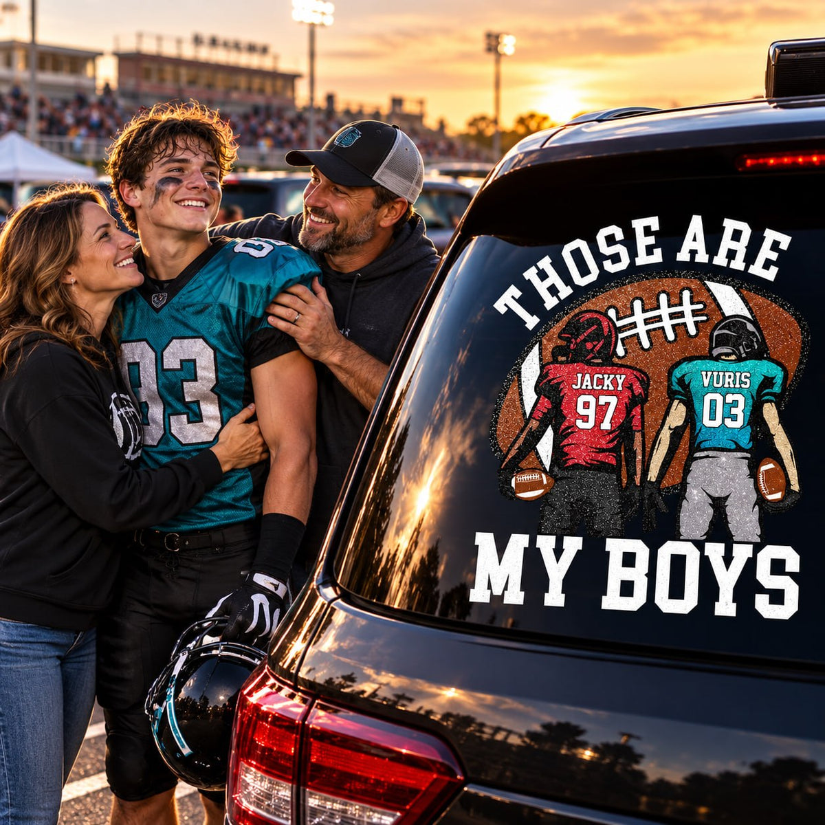 Personalized Those Are My Kids Football Car Decal, Custom Football Player Name & Number Sticker, Gift for Sports Moms and Dads T1807 T24