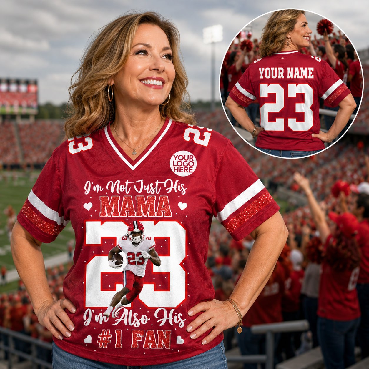 I’m Not Just His Mom I’m Also His #1 Fan, Personalized Football Mom Jersey, Custom Name, Number & Player Photo Na02 Pt99