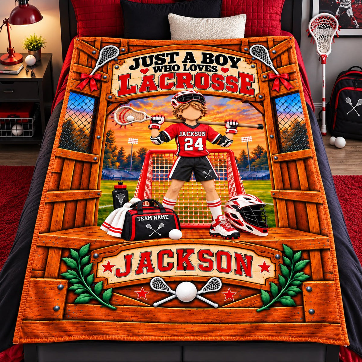 Just A Boy Who Loves Lacrosse, Personalized Lacrosse Blanket, Custom Player Name Gift, Gift For Lacrosse Players Lacrosse Lover T1807 Nh00 TL06