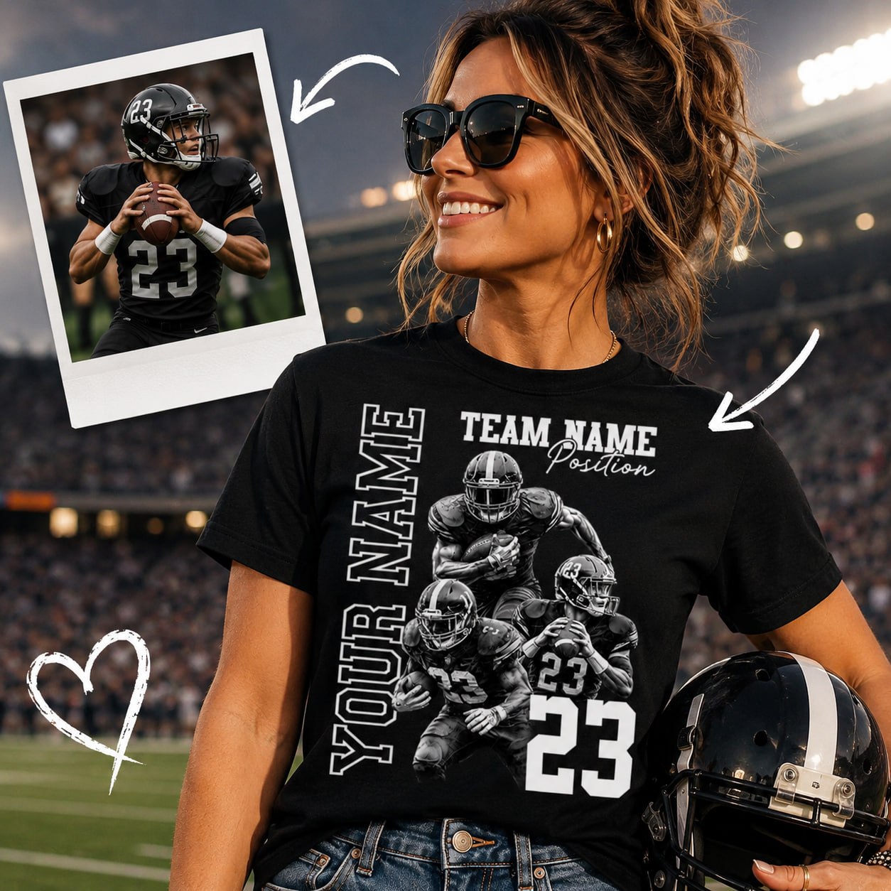 Customized American Football Photos Collage Shirt, Personalized Football Shirt With Name & Number, Football Team Gift Na02 Pt99