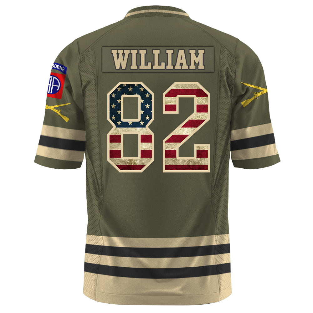Personalized  USA Flag Jersey Football Military Shirt Gift For Veteran Soldier K1702 Trhn