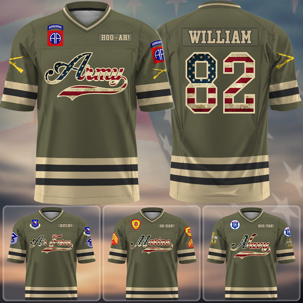 Personalized  USA Flag Jersey Football Military Shirt Gift For Veteran Soldier K1702 Trhn