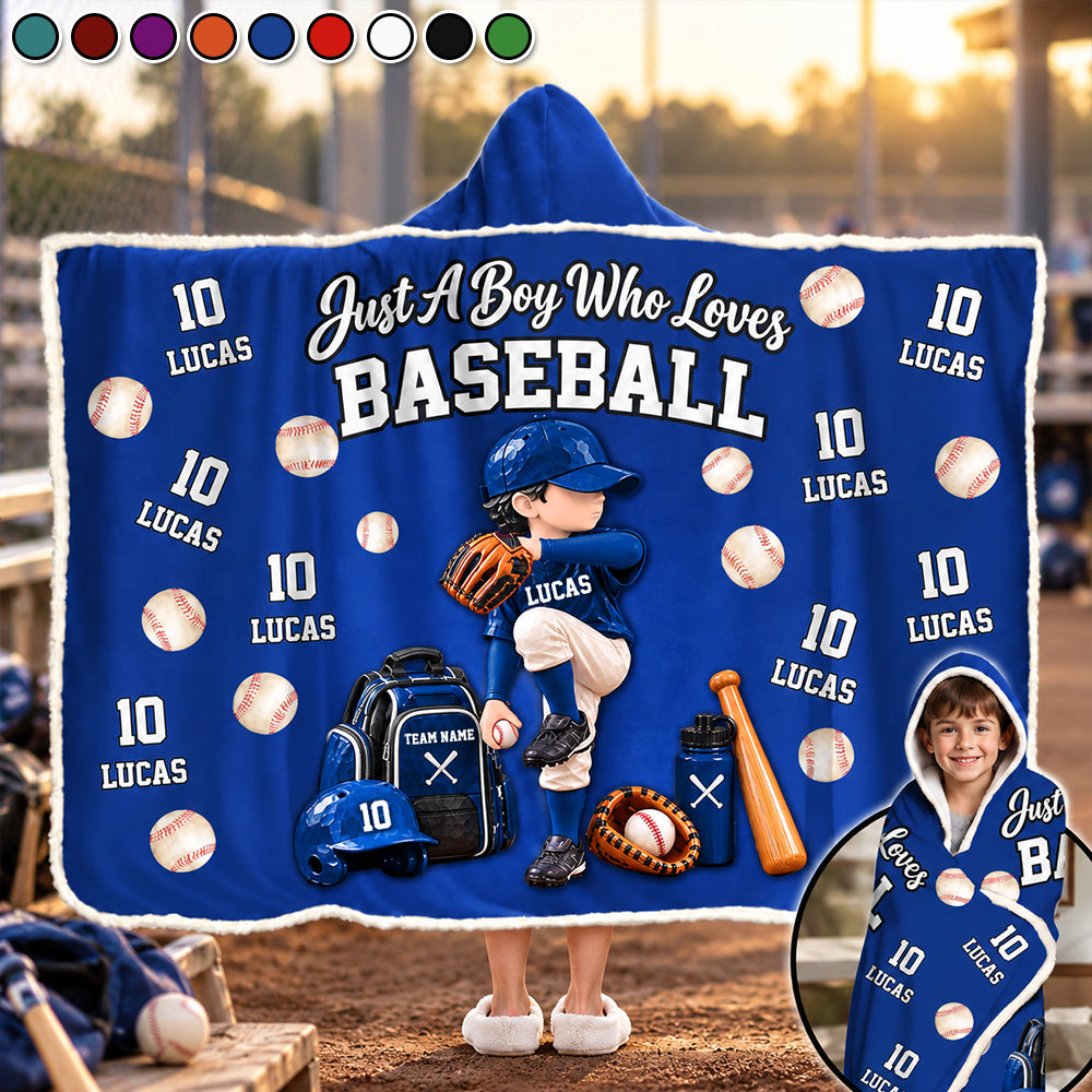 Personalized Just A Boy Who Loves Baseball Blanket Hoodie, Custom Name Baseball Gift For Boy Girl Na02 VH01 TL06