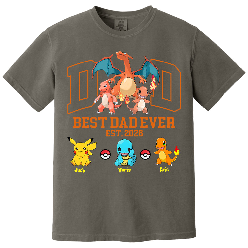 PokeDad Best Dad Ever, Personalized Pokemon Dad Shirt with Custom Kids Name, Gift For Dad, Gift For Grandpa MI209 T24