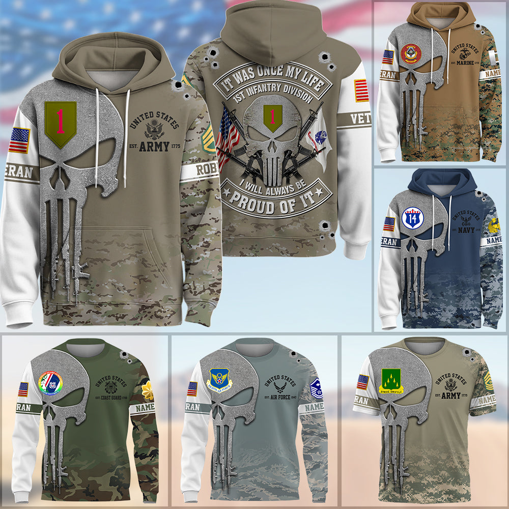 Personalized All Over Print Shirt It Was Once My Life US Veteran I Will Always Be Proud Of It Skull Pattern Camouflage Military K1702 Trhn