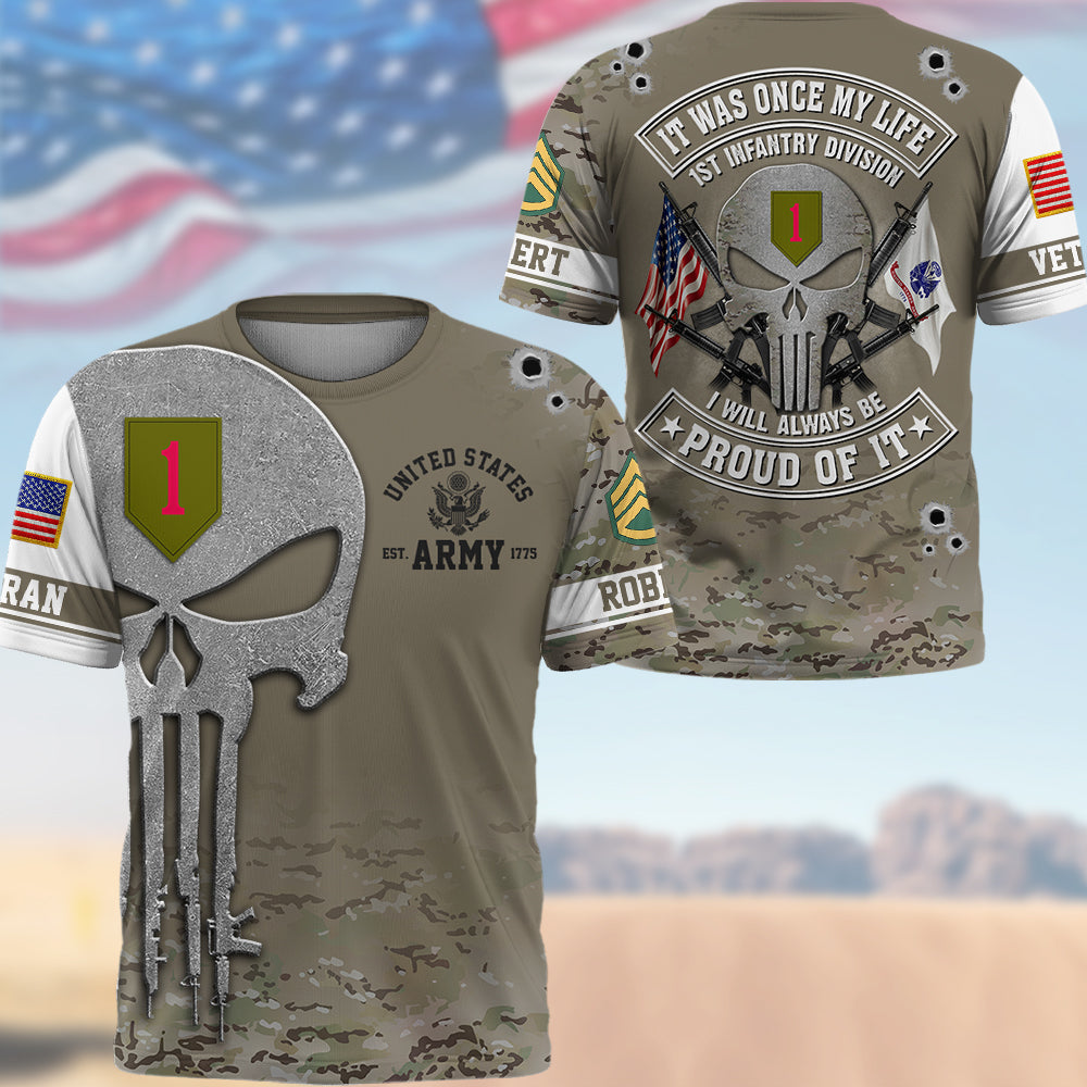 Personalized All Over Print Shirt It Was Once My Life US Veteran I Will Always Be Proud Of It Skull Pattern Camouflage Military K1702 Trhn