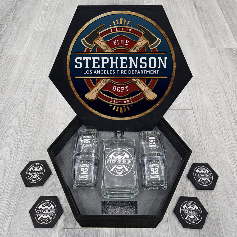 Custom Firefighter Whiskey Hexagon Decanter Set For Fireman Retired Fireighter Gift K1702
