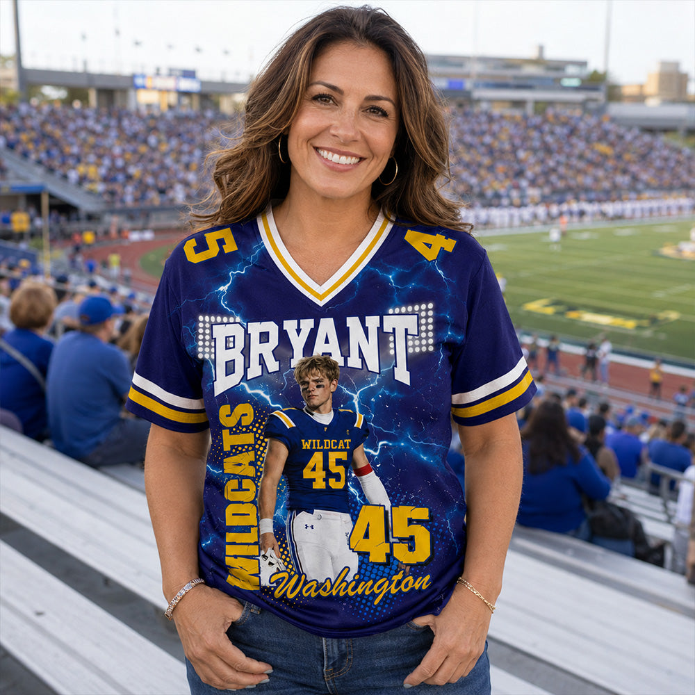 Custom Football Mom Jersey Shirt, Personalized Player Photo Name Number Tee, Football Mom Gift Na02 T24
