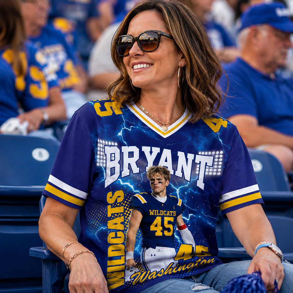 Custom Football Mom Jersey Shirt, Personalized Player Photo Name Number Tee, Football Mom Gift Na02 T24
