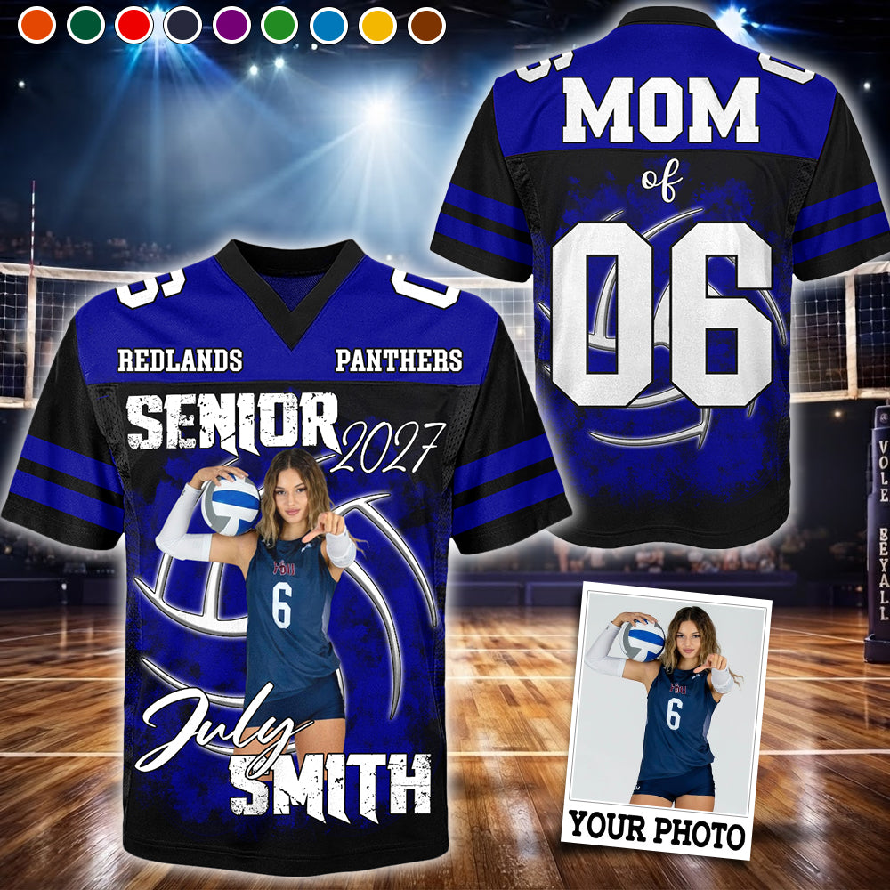 Personalized Volleyball Senior Mom Jersey Shirt, Custom Photo Player Name & Number, Senior Game Day Shirt for Mom Grandma Family T1807 VH01