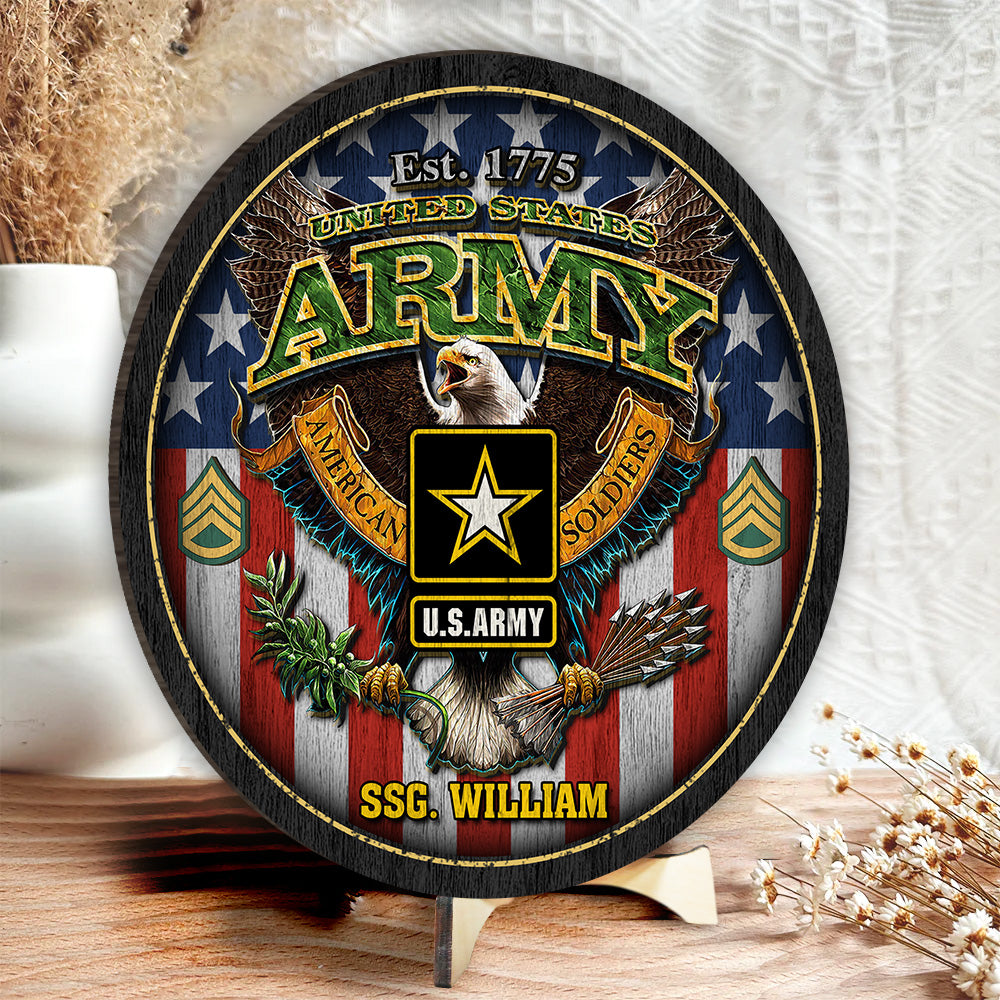 Personalized Wooden Sign Cricle Military Custom Rank Name And Date Served Gift For Veteran K1702 Trhn