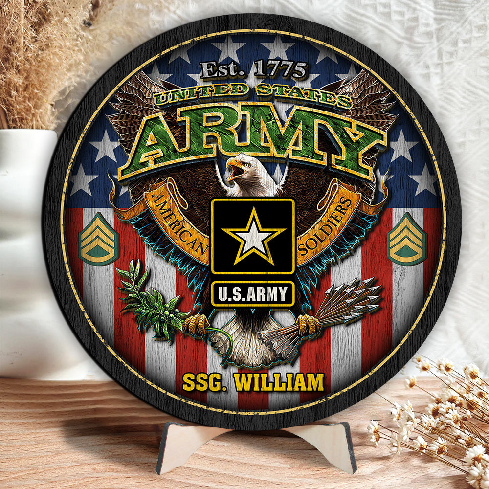 Personalized Wooden Sign Cricle Military Custom Rank Name And Date Served Gift For Veteran K1702 Trhn